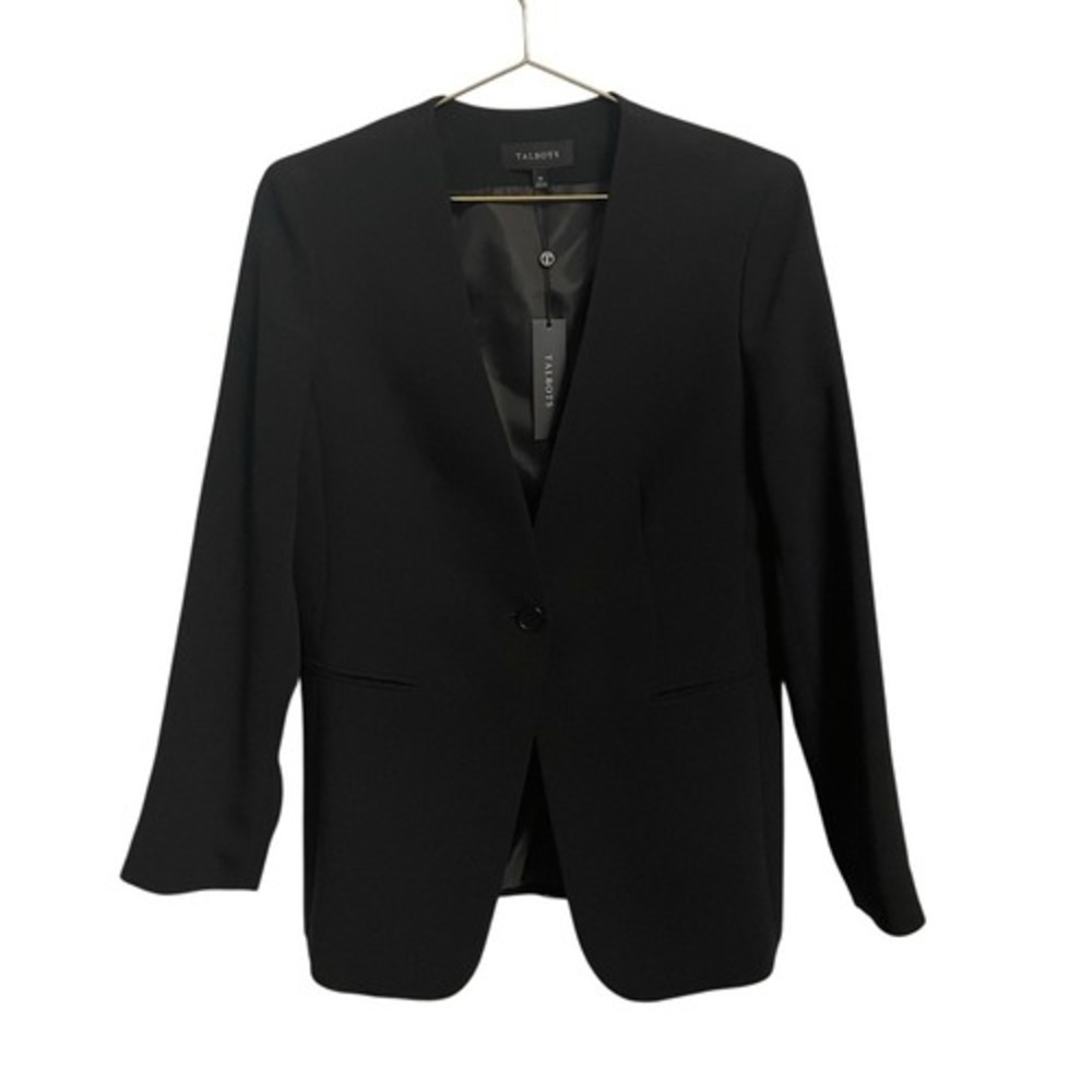 Talbots Womens Black Collarless Single Button Blazer Jacket PH95 Size 10 NWT